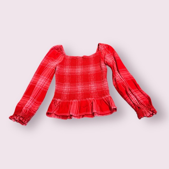 Thereabouts Charming Red And Pink Plaid Smocked Girls Blouse Size XS 6-6X - Picture 7 of 9